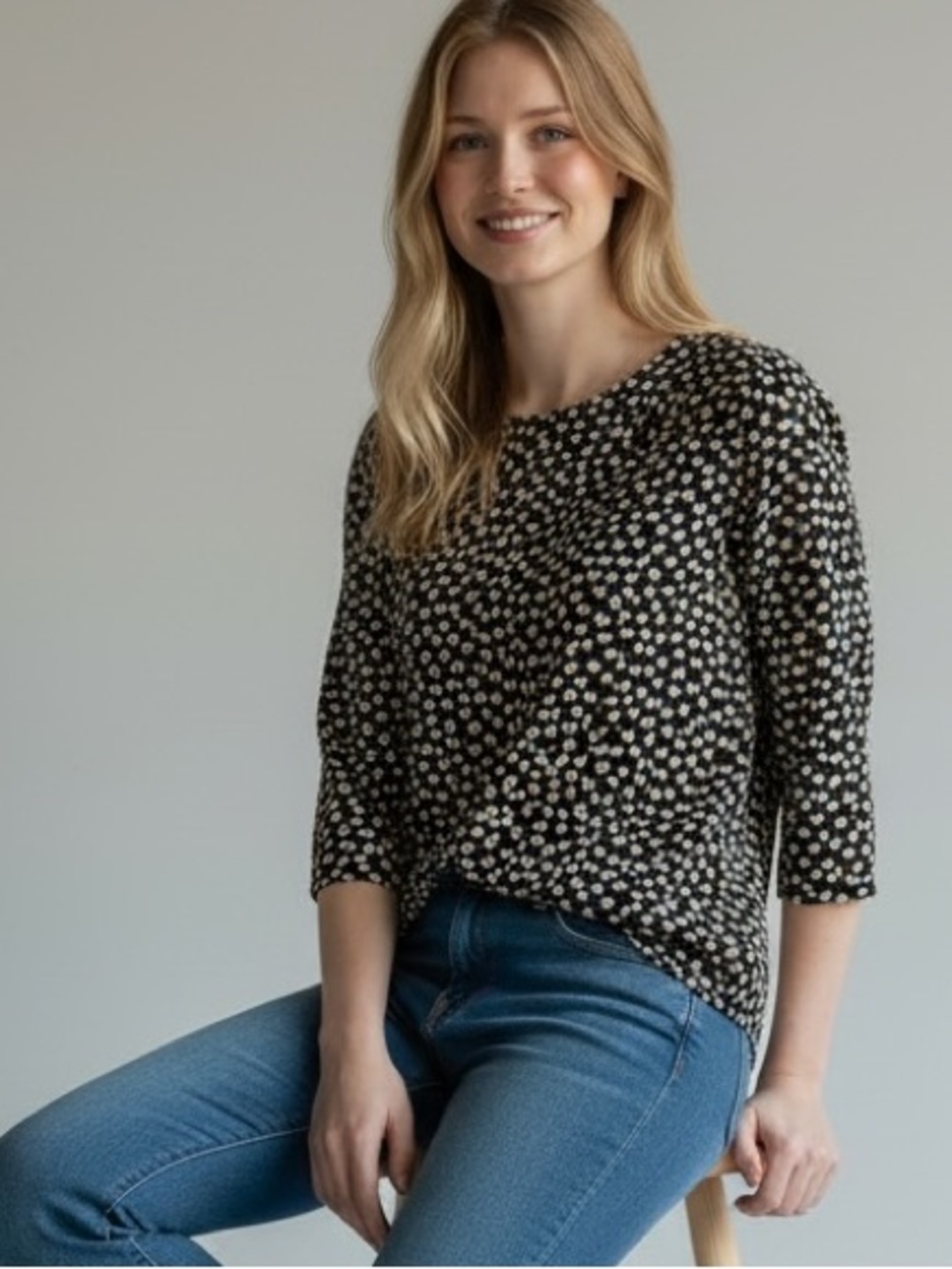 Maeve Anthropologie Silk Heart Print Blouse XS Black Ivory Blue Back Zip Top